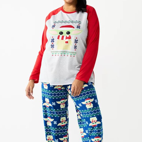 Pajamas XXL 2X Set Top Plush Star Wars Mandalorian Baby Yoda Holiday Christmas - Picture 1 of 2